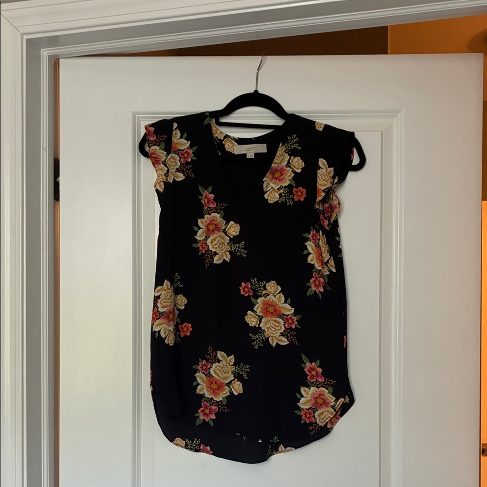Floral Black Business Casual Top